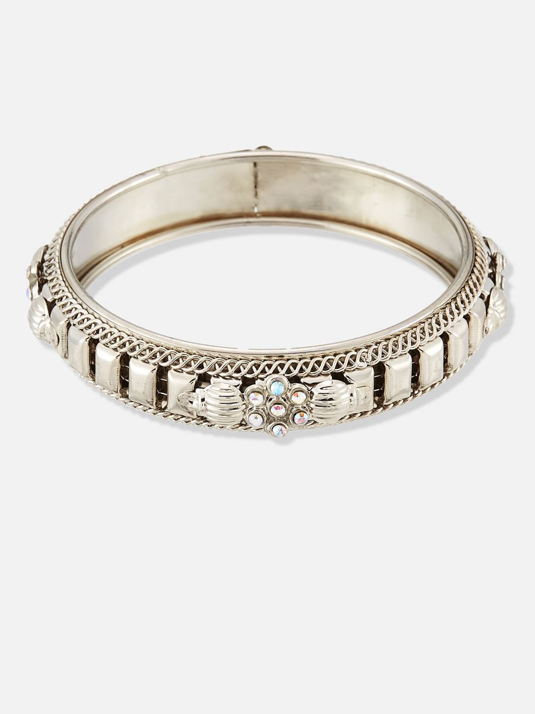 ATIBELLE Set Of 2 Silver-Plated Stone-Studded Bangles