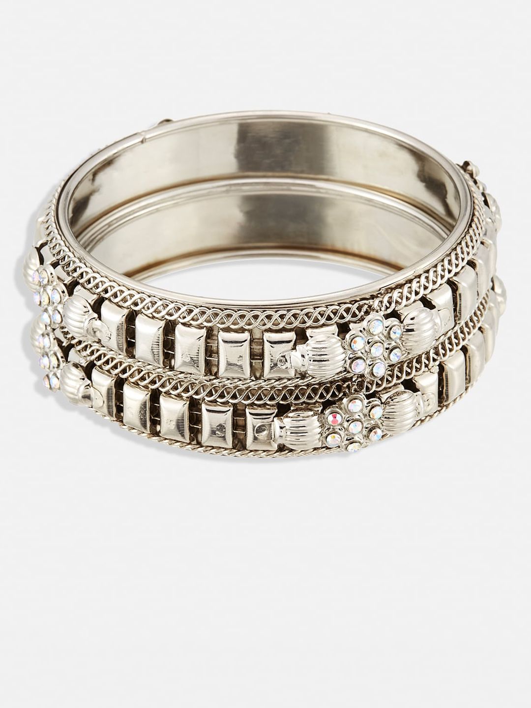 ATIBELLE Set Of 2 Silver-Plated Stone-Studded Bangles