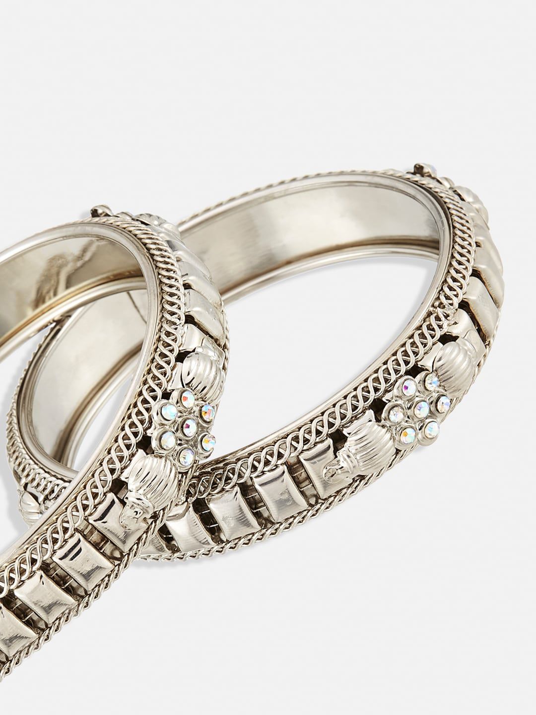 ATIBELLE Set Of 2 Silver-Plated Stone-Studded Bangles