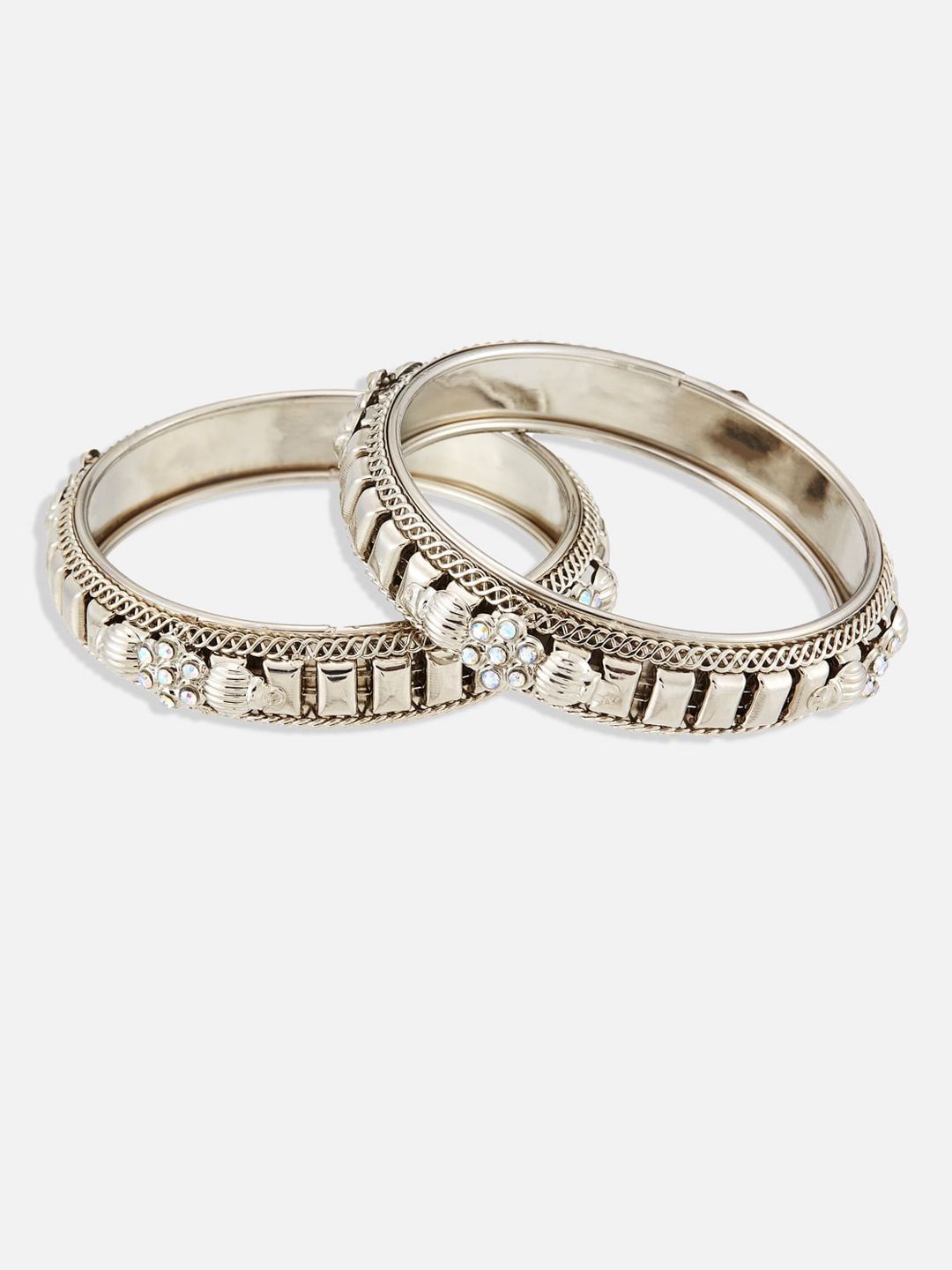ATIBELLE Set Of 2 Silver-Plated Stone-Studded Bangles