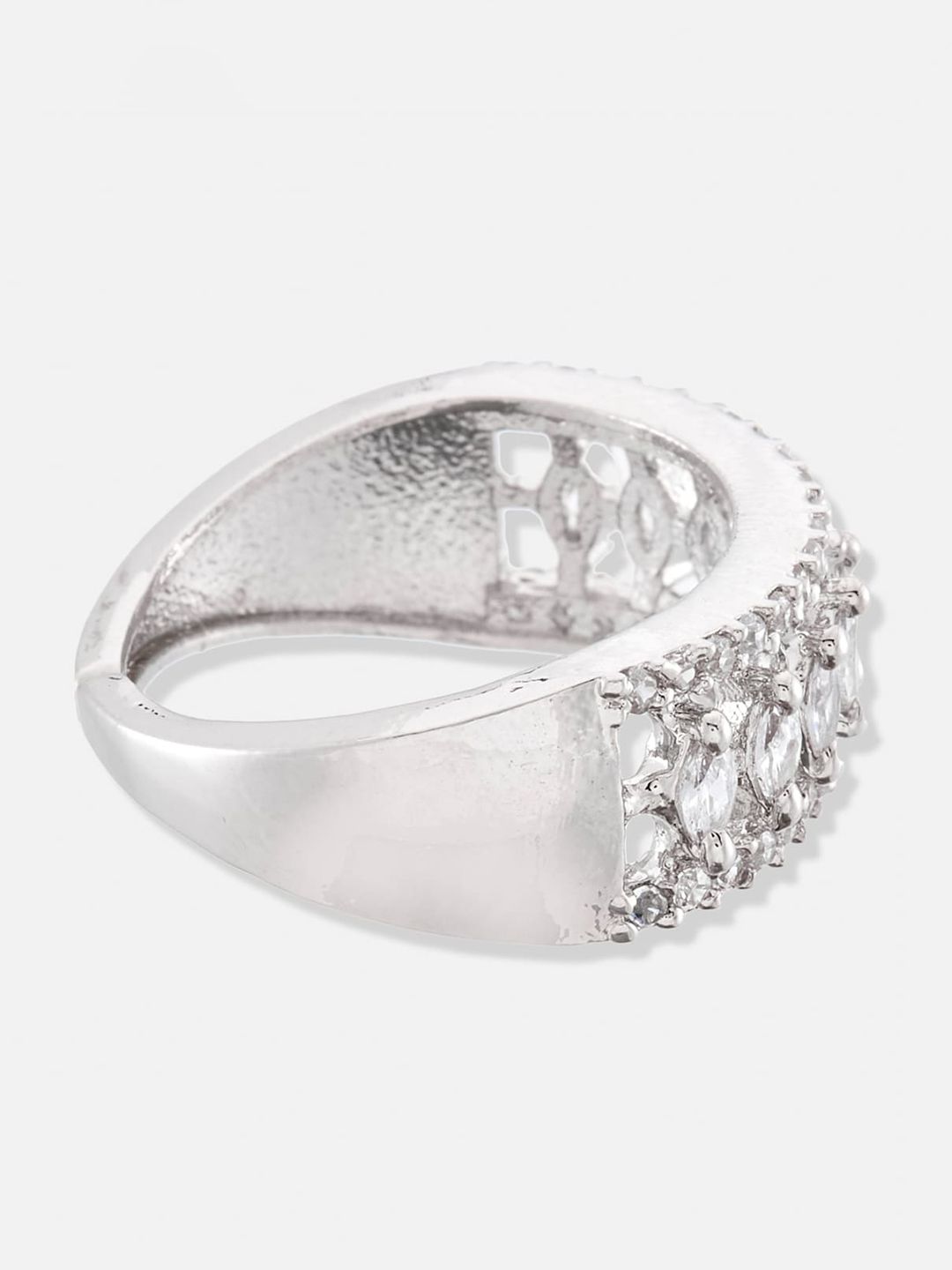 ATIBELLE Silver-Plated AD Studded Adjustable Finger Ring