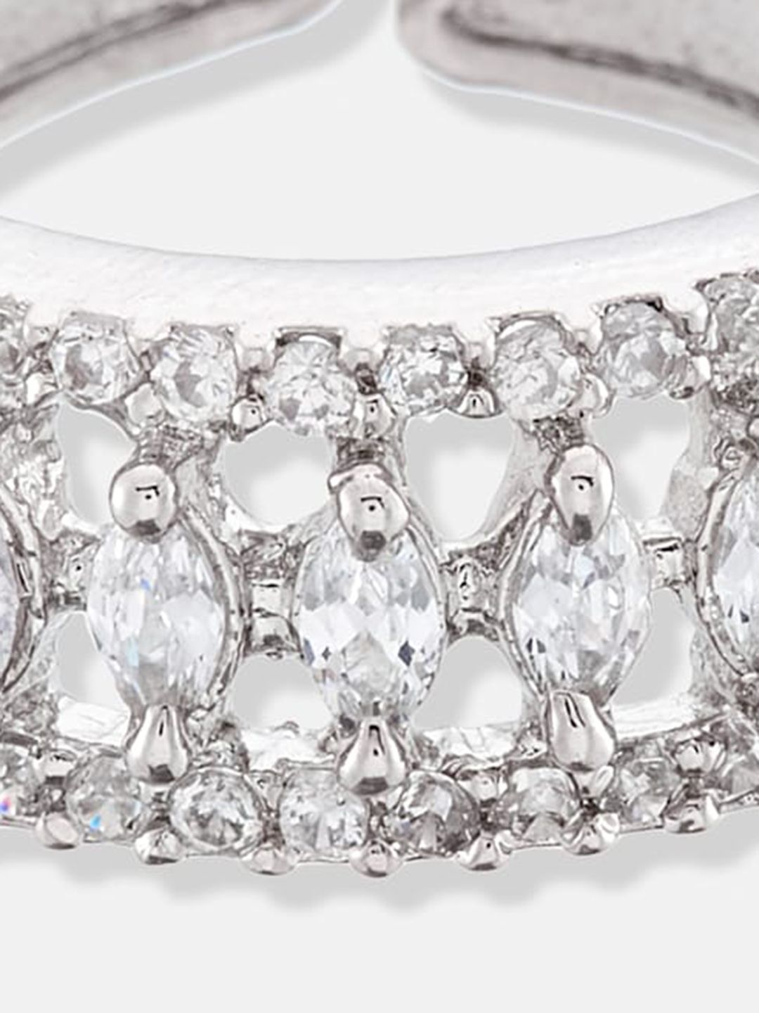 ATIBELLE Silver-Plated AD Studded Adjustable Finger Ring