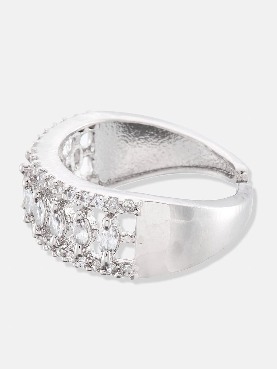 ATIBELLE Silver-Plated AD Studded Adjustable Finger Ring