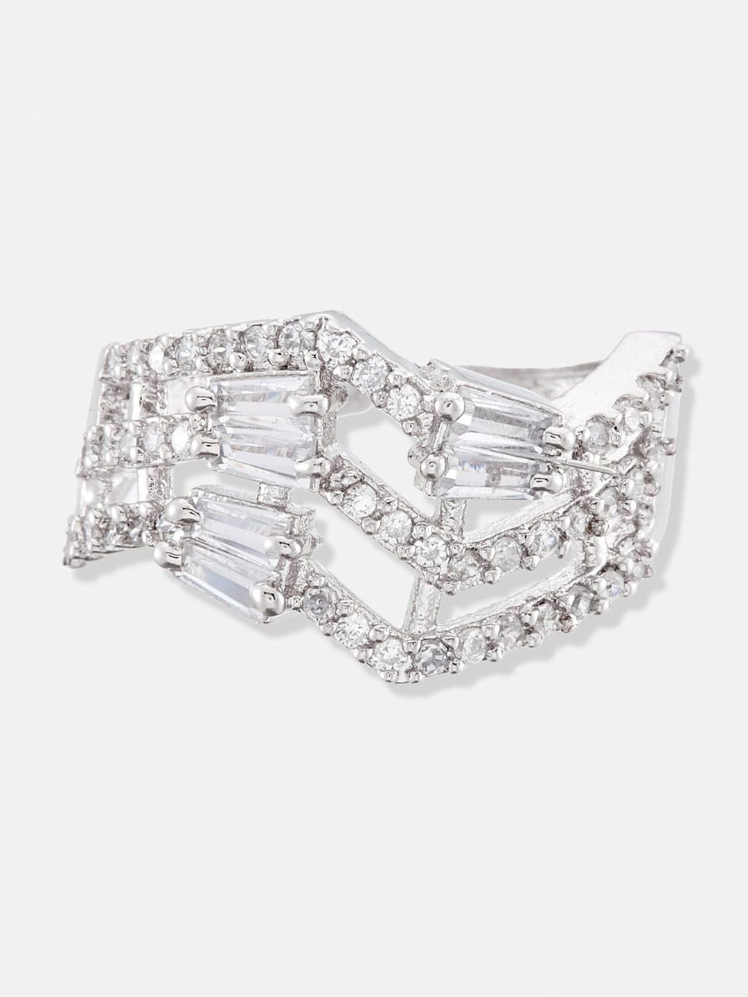 ATIBELLE Silver-Plated AD-Studded Finger Ring