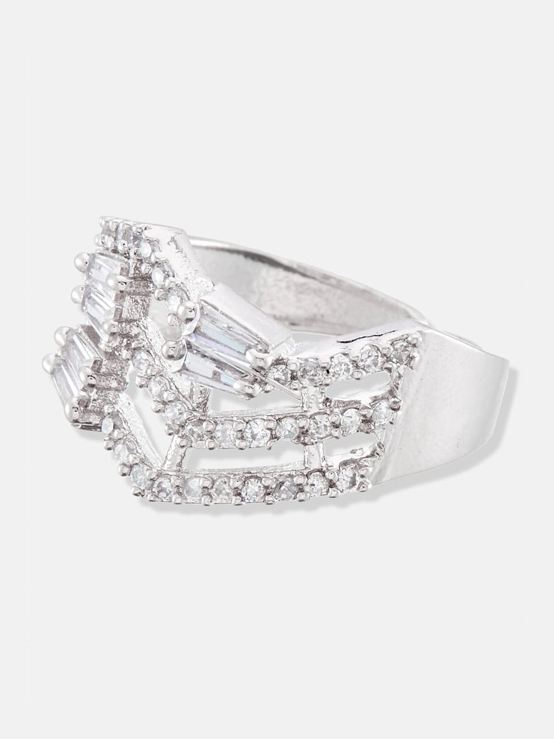ATIBELLE Silver-Plated AD-Studded Finger Ring