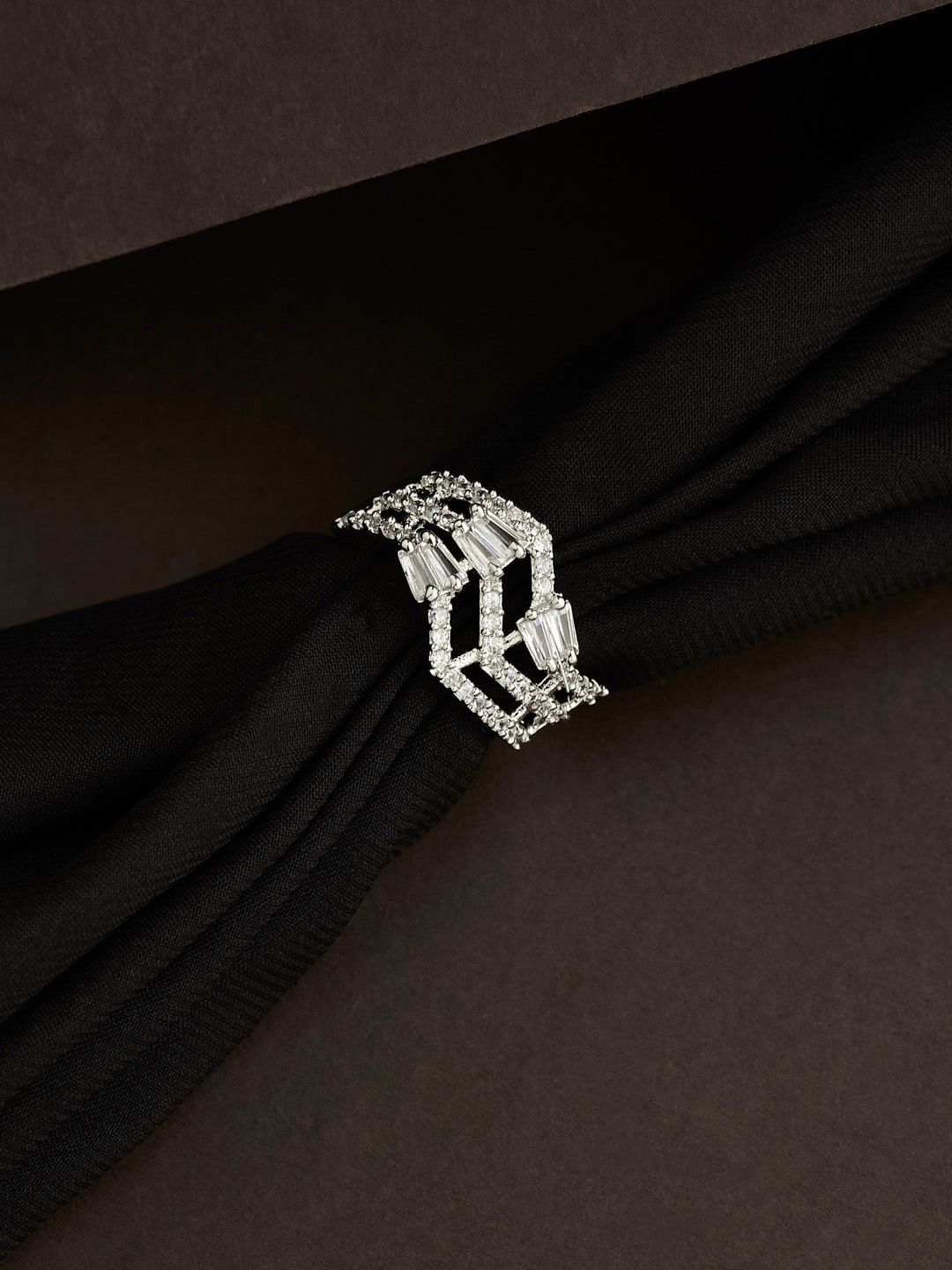 ATIBELLE Silver-Plated AD-Studded Finger Ring