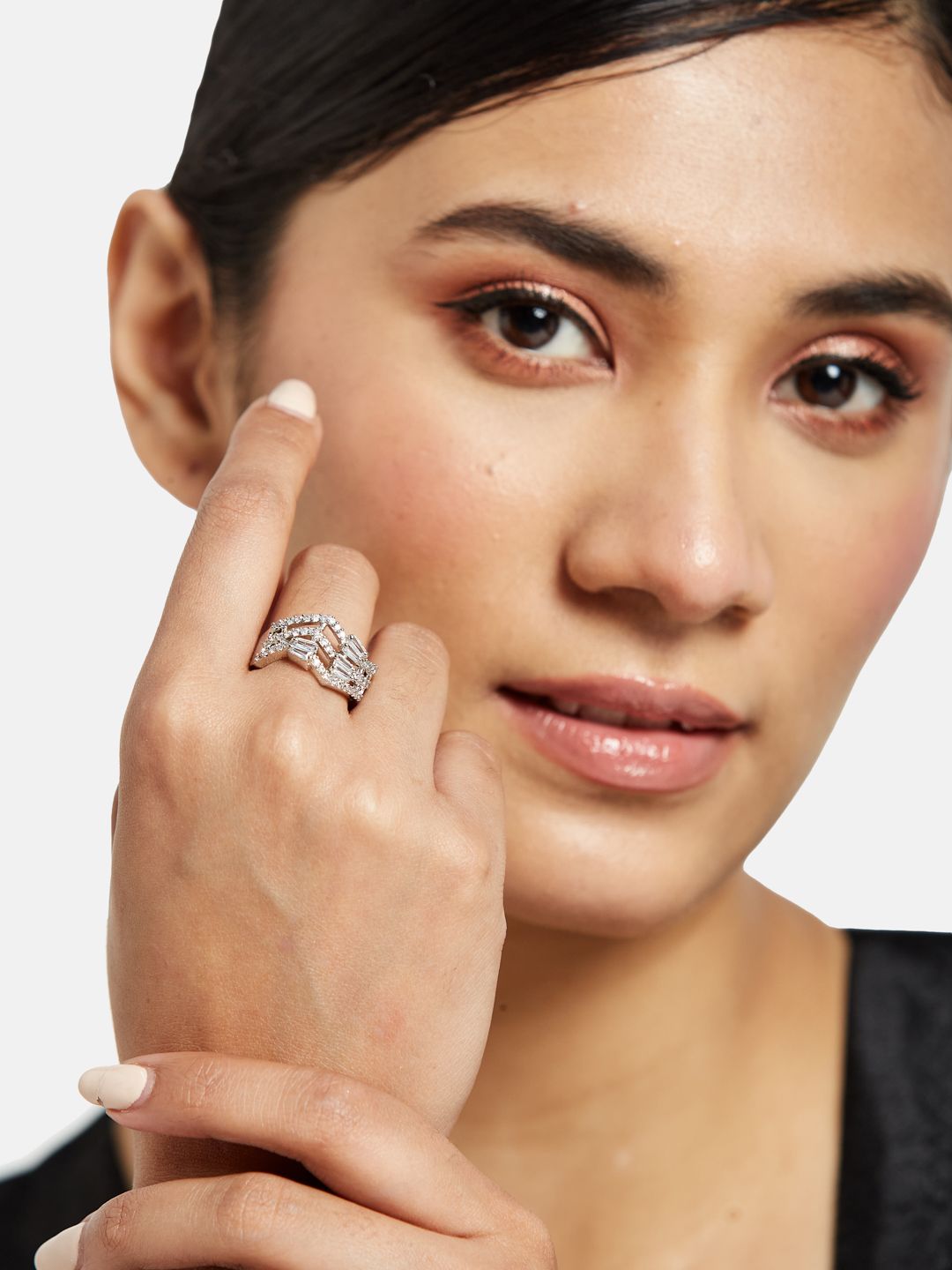 ATIBELLE Silver-Plated AD-Studded Finger Ring