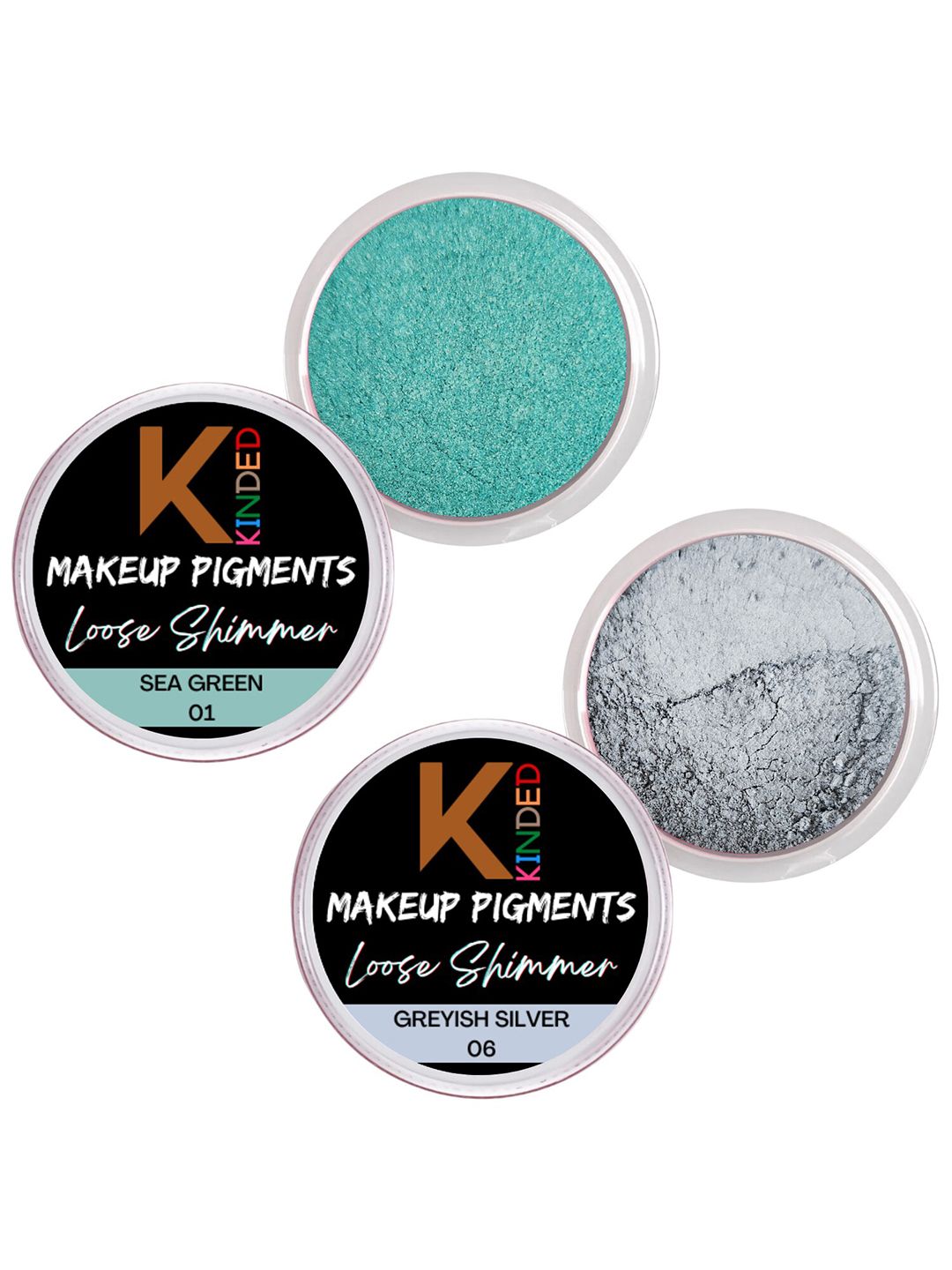 KINDED Set Of 2 Makeup Pigments Loose Shimmer Eyeshadow - Sea Green 01 & Greyish Silver 06-picture-38
