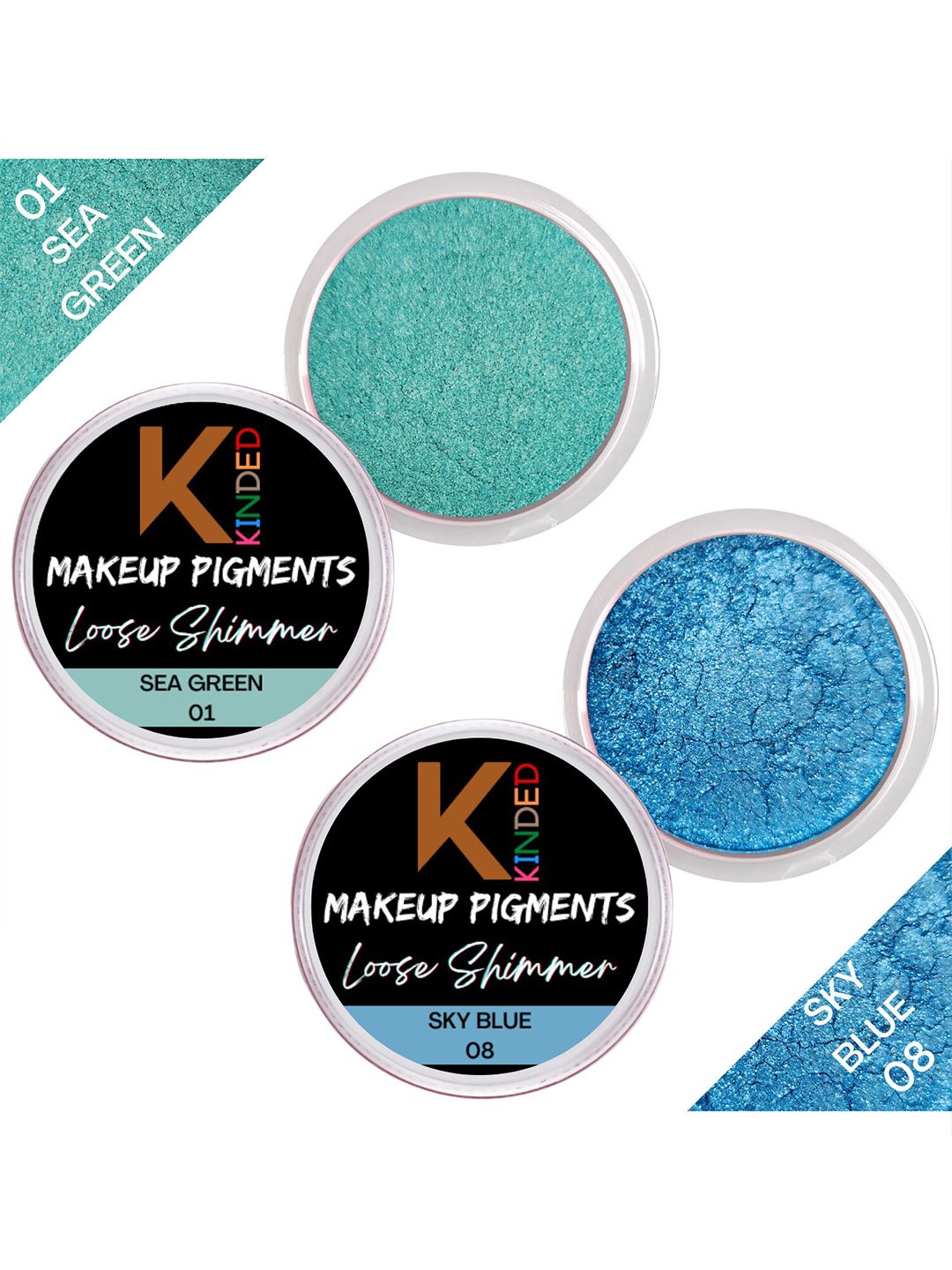 KINDED Set of 2 Makeup Pigments Loose Shimmer Eyeshadow - Sea Green 01 & Sky Blue 08-picture-19