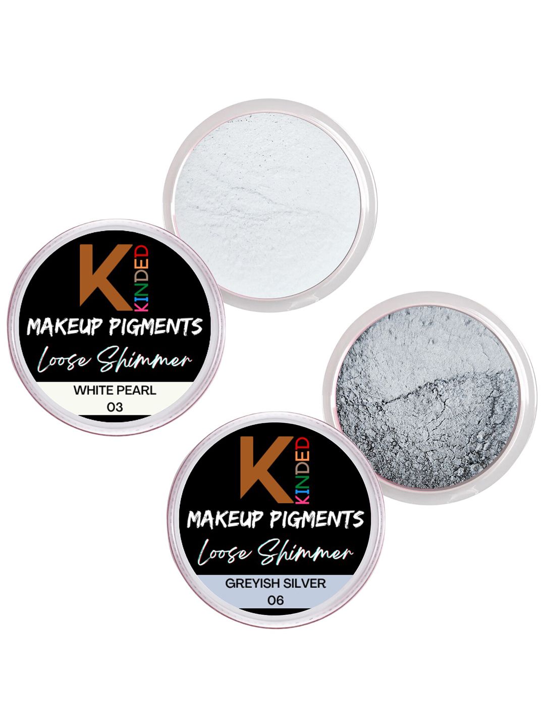 KINDED Set Of 2 Makeup Pigments Loose Shimmer Powder Eyeshadow - WhitePearl+GreyishSilver-picture-49