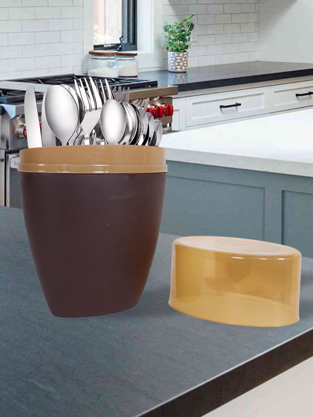 Kuber Industries Brown Large Cutlery Holder-image-6