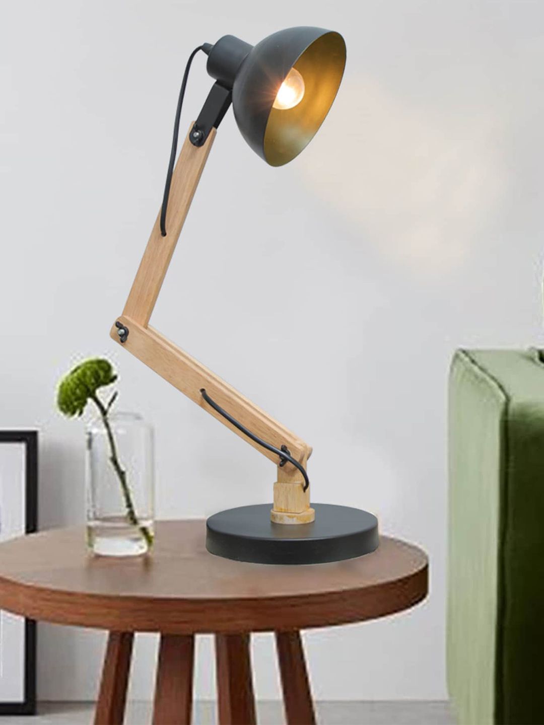 Homesake Black & Brown Multi Joint Swing Arm Wooden & Metal Desk Lamp-image-26