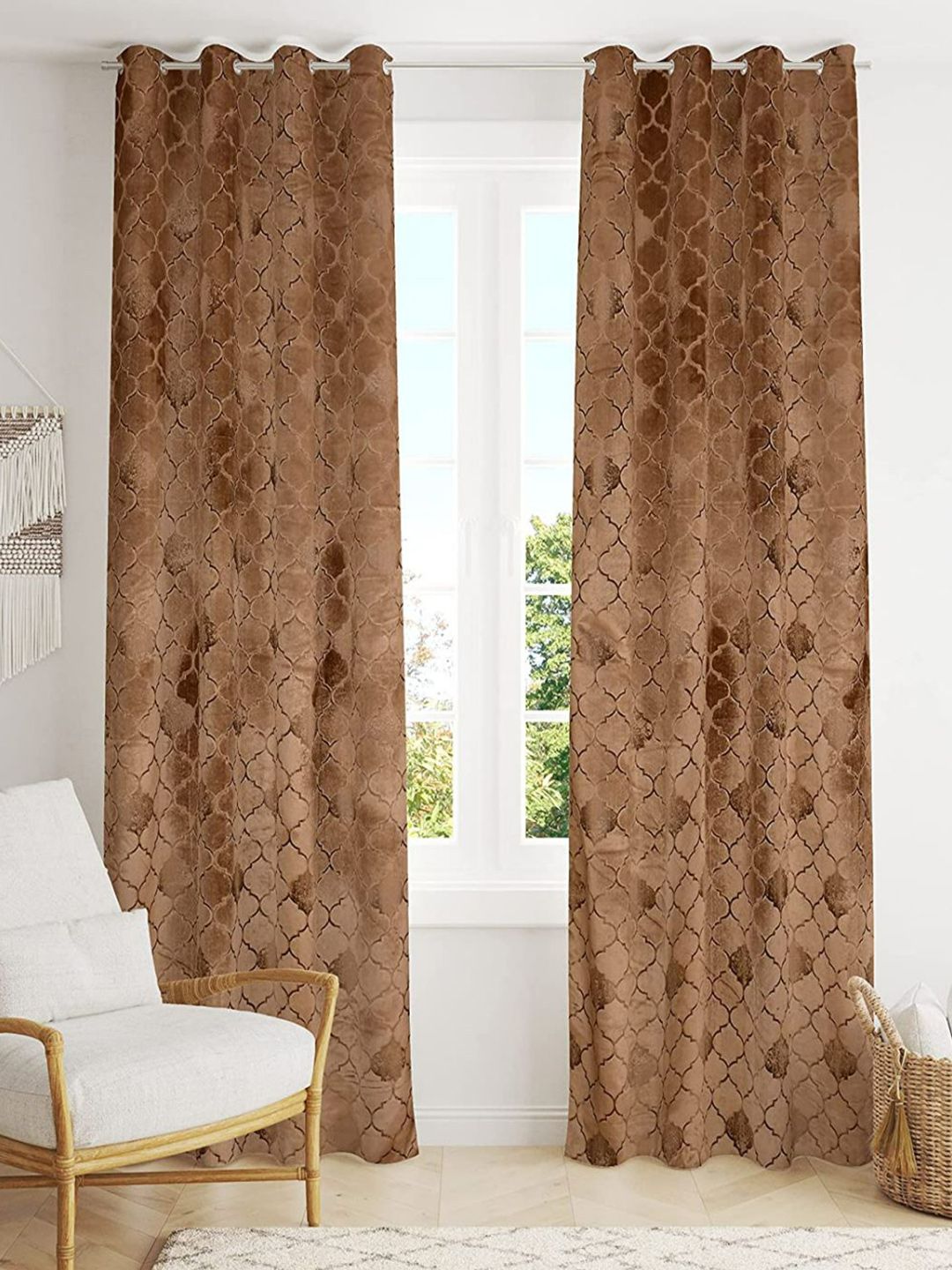 Bajo's Camel Brown 2 Pieces Ethnic Motifs Velvet Door Curtains-picture-35