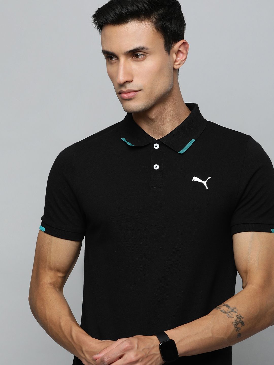 one8 x PUMA Men Polo Collar Solid Slim Fit Sports T-shirt With Brand Logo Detail