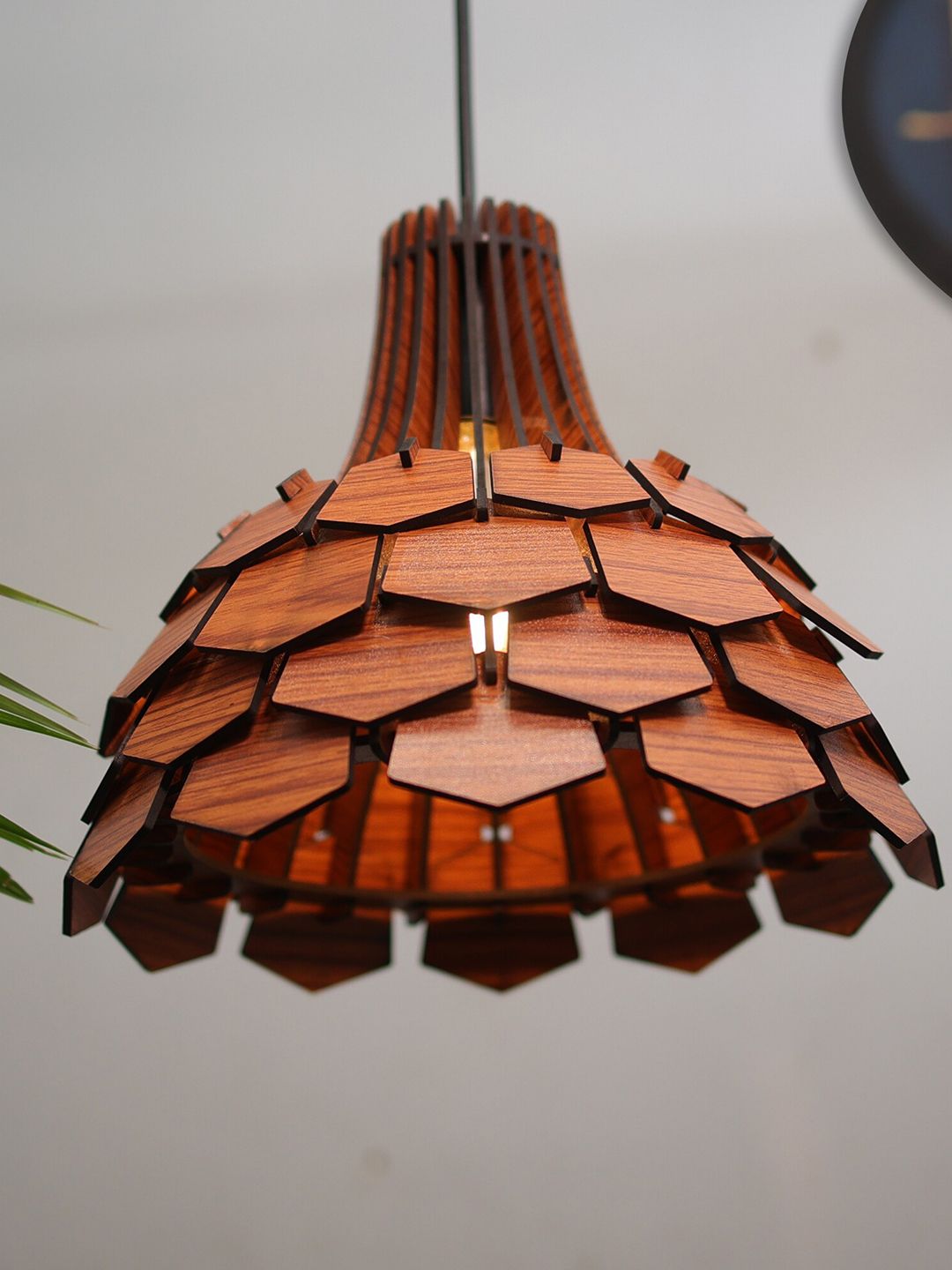 Homesake Coffee Brown Textured Lotus Wood Hanging Pendant Ceiling Lamp-picture-34