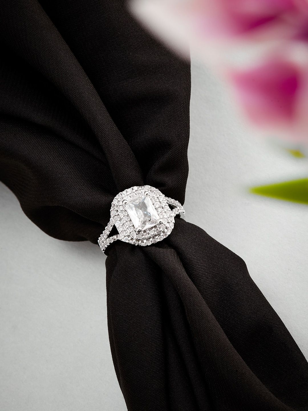 ATIBELLE Silver-Plated AD-Studded Finger Ring