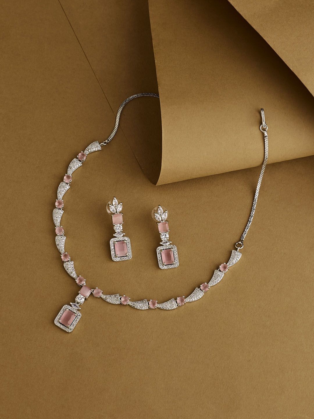ATIBELLE Sliver-Plated & AD Studded Jewellery Set