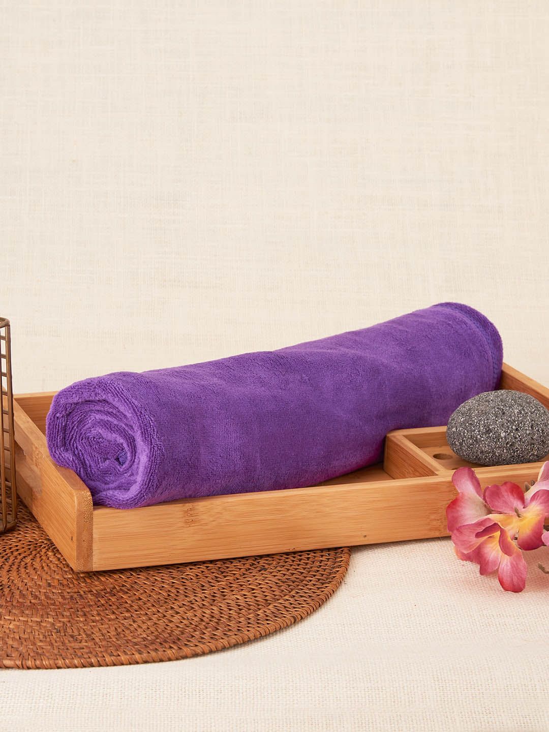 Black gold Classic 4-Pcs Purple 300 GSM Microfiber Quick Dry Bath Towels-image-27