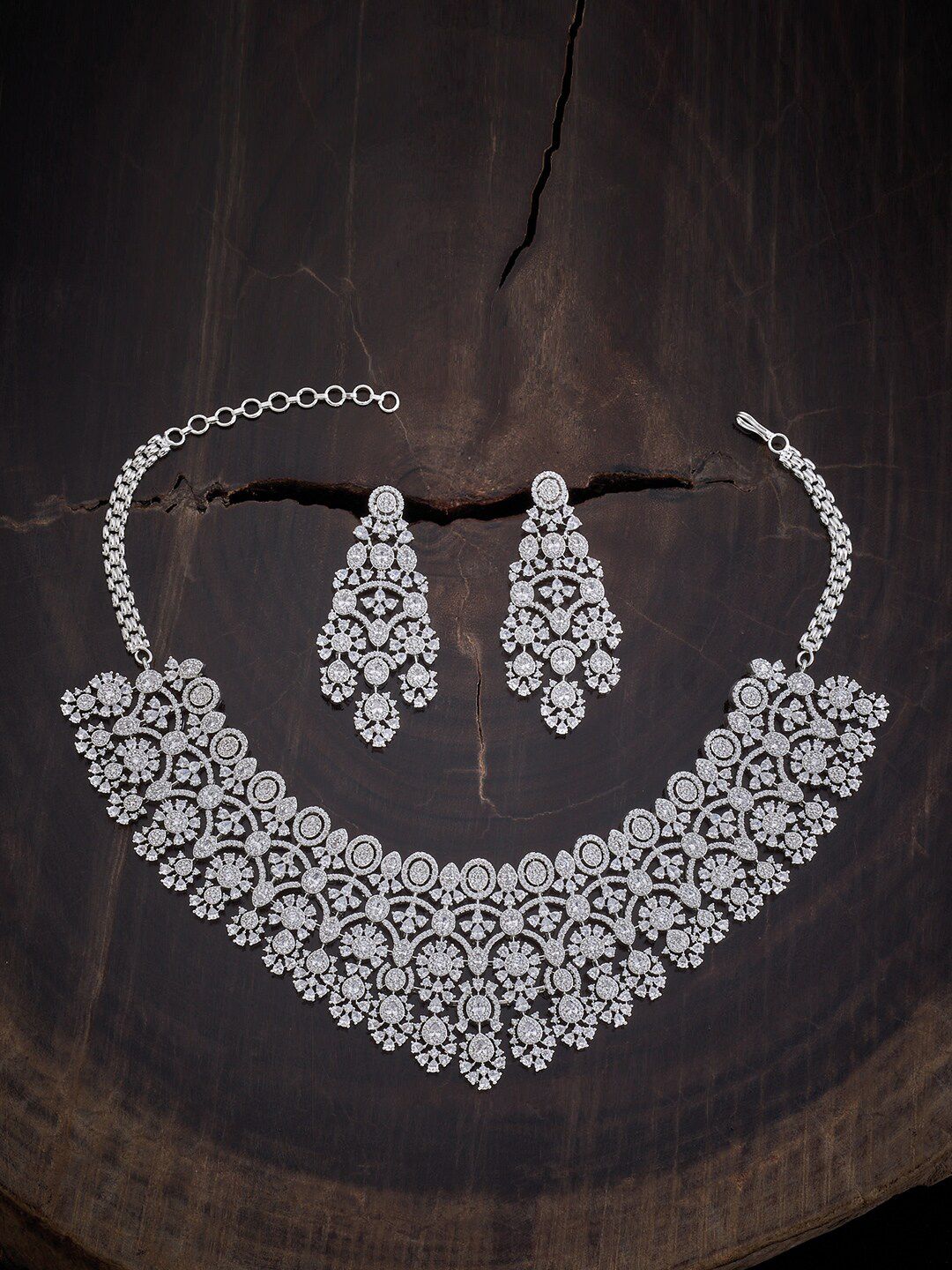 Kushal's Fashion Jewellery Rhodium-Plated CZ-Studded Necklace & Earrings Set-picture-41