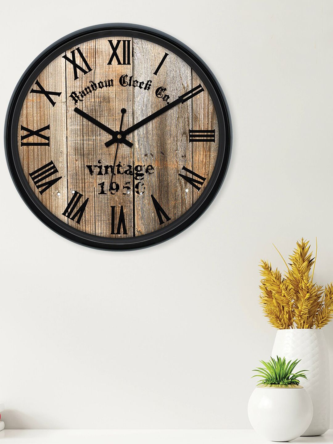 RANDOM Beige & Black Printed Analogue Contemporary Round Wall Clock-picture-38