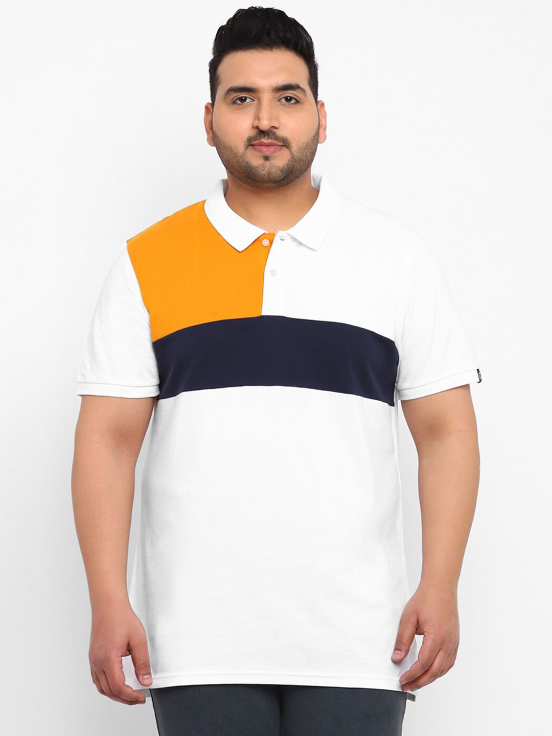 Urbano Plus Plus Size Colourblocked Polo Collar Pure Cotton T-shirt-picture-10