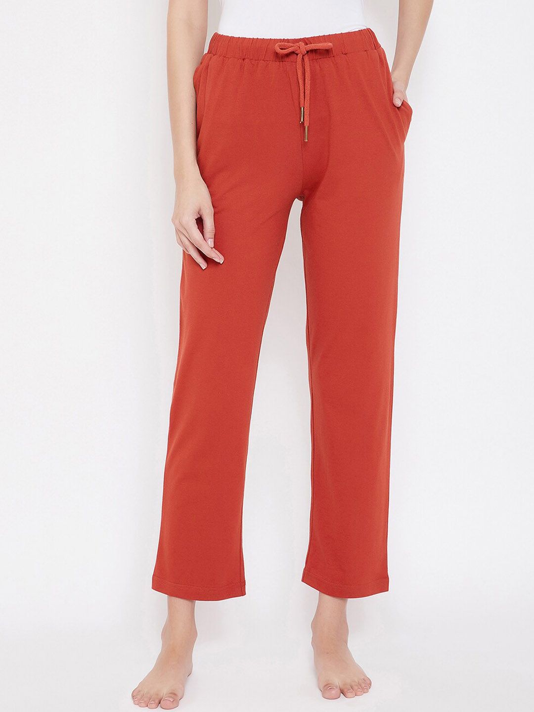 Women Orange Solid Lounge Pants