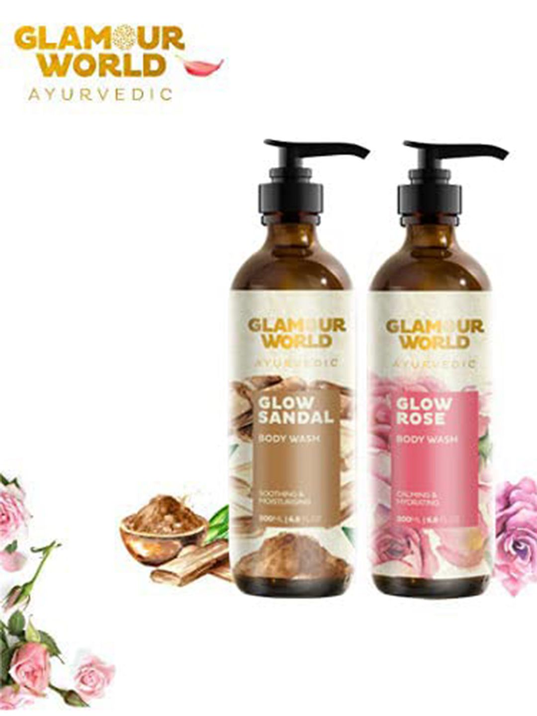 Glamour World Ayurvedic Glow Set of Rose & Sandal Body Wash - 200 ml Each-picture-18