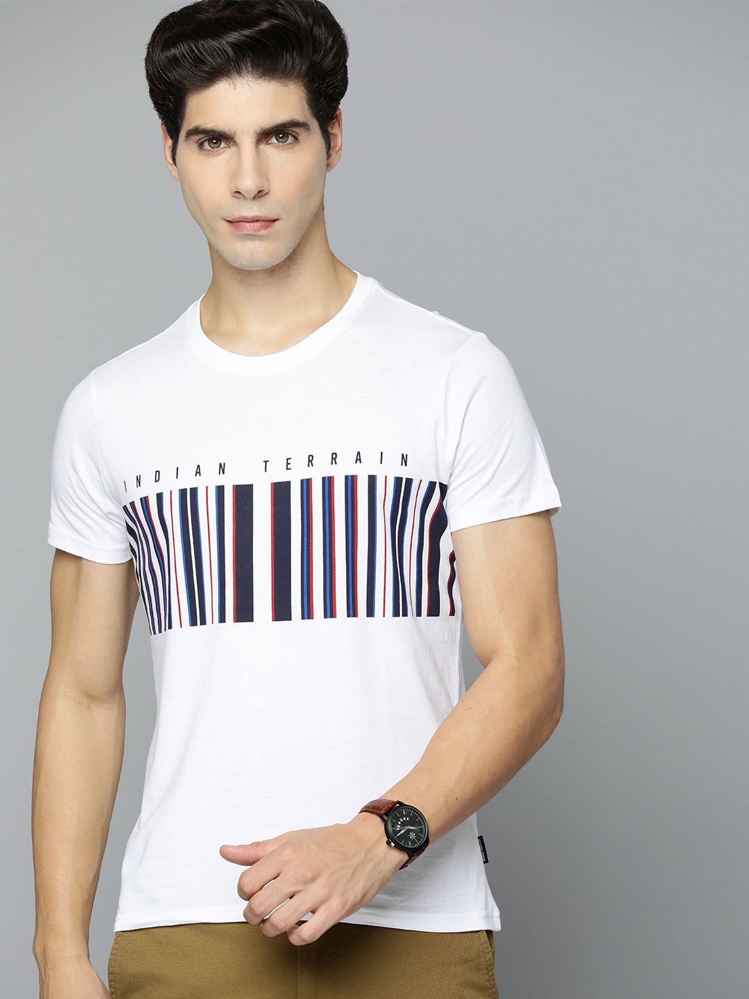 Indian Terrain Striped Pure Cotton Slim Fit T-shirt - Price History