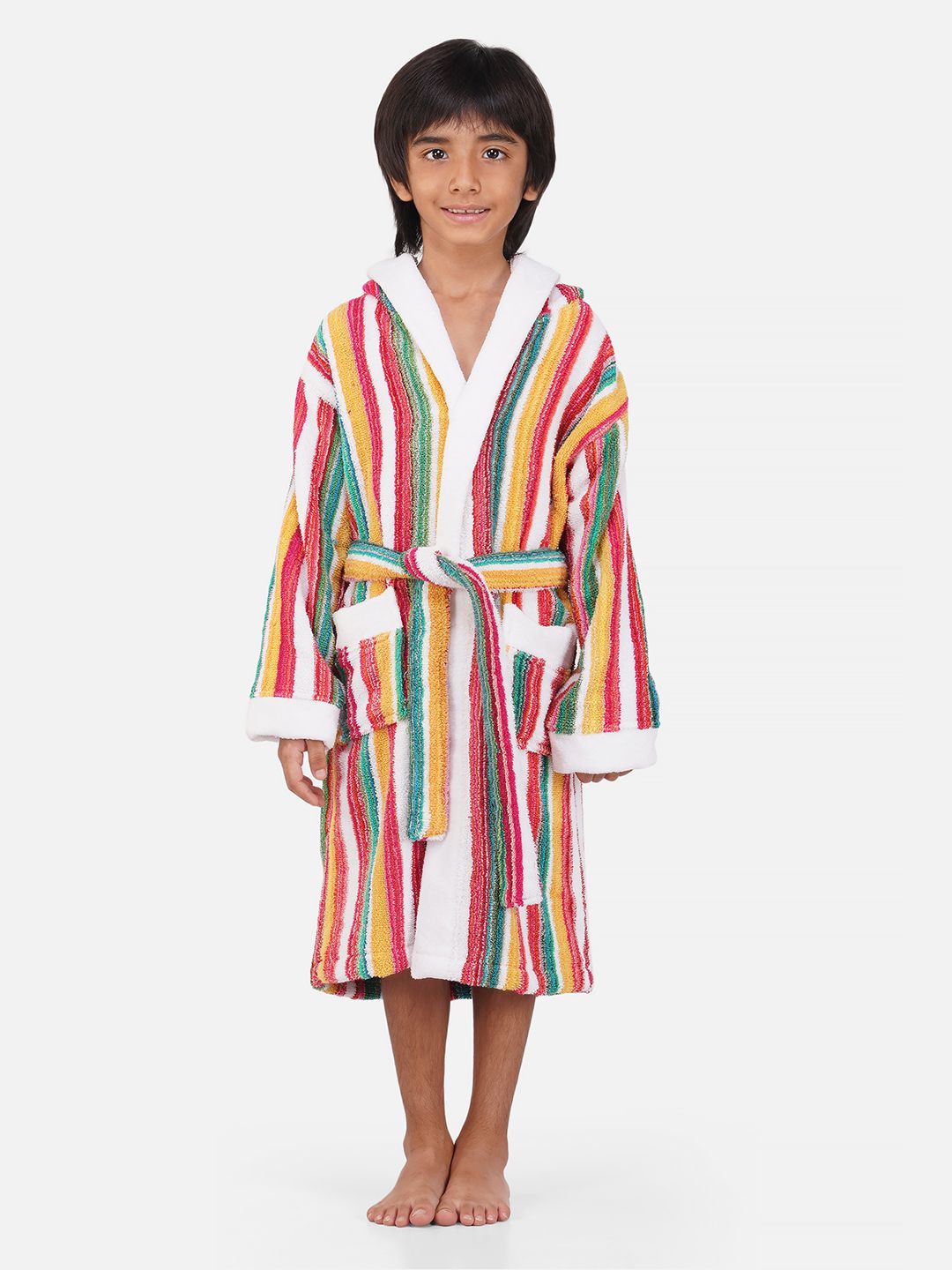 RANGOLI Kids Striped Cotton Hooded Bath Robe-image-22