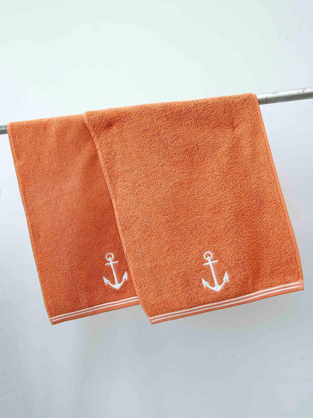 Ariana 2 Pcs Peach-Coloured Printed Detail Cotton 550 GSM Hand Towels-image-22
