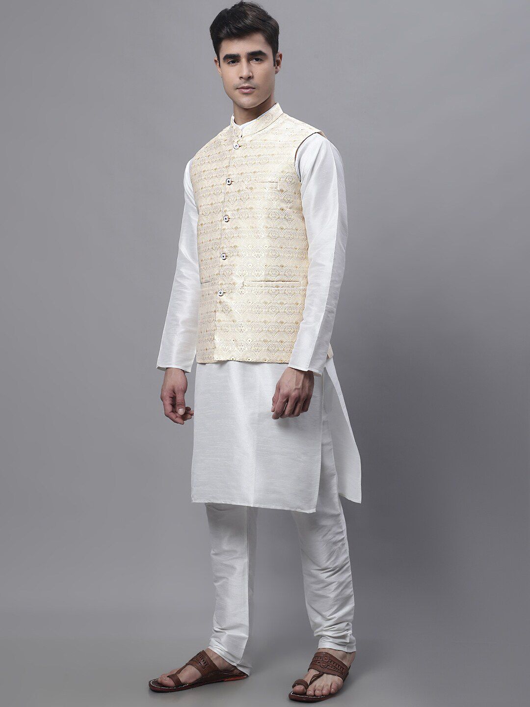 Jompers Straight Kurta with Churidar & Nehru Jacket-image-6