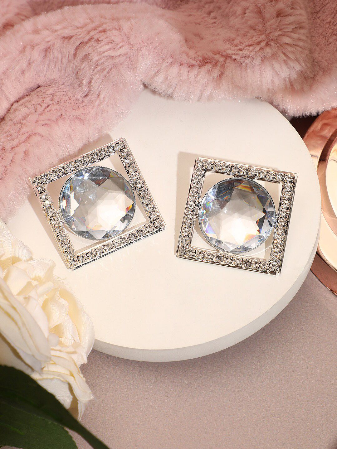 SOHI Silver-Plated Contemporary Studs Earrings-image-29