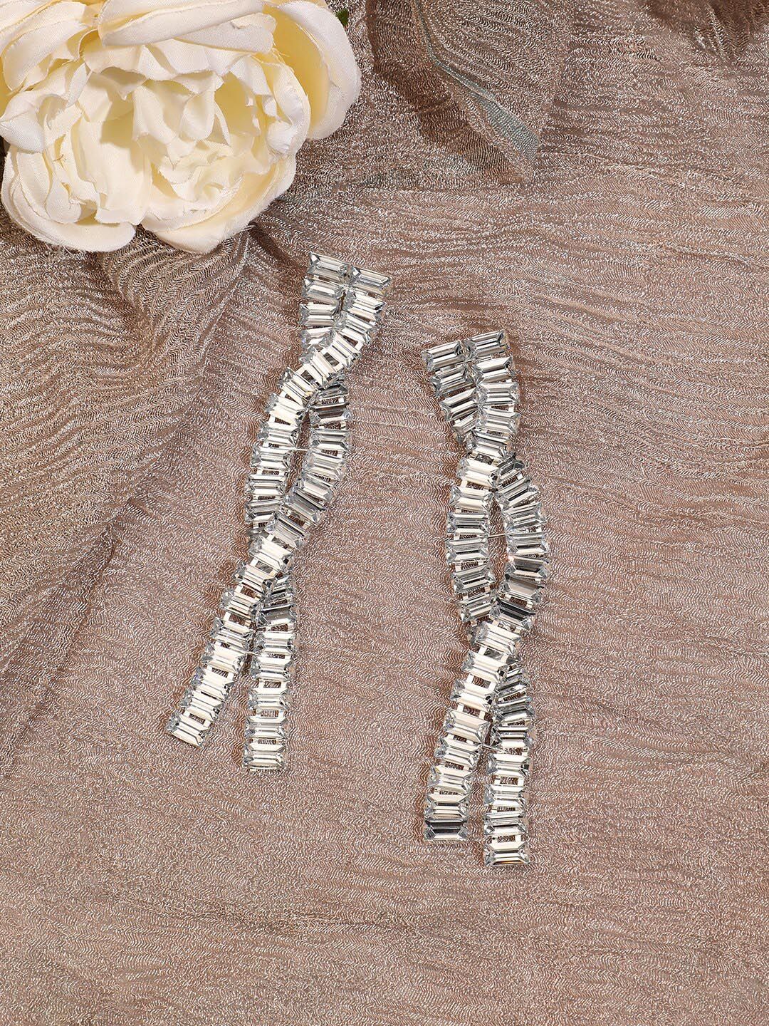 SOHI Silver-Plated Designer Contemporary Drop Earrings-image-41