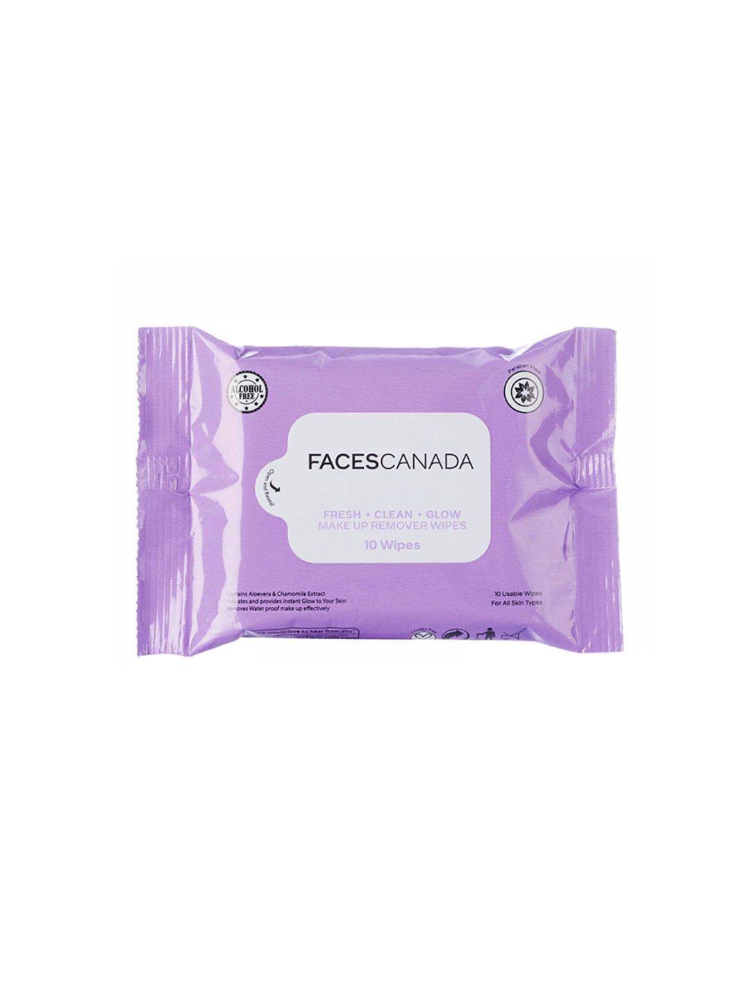FACES CANADA Fresh Clean Glow Makeup Remover Wipes with Aloevera & Chamomile - 10 Pcs-picture-10