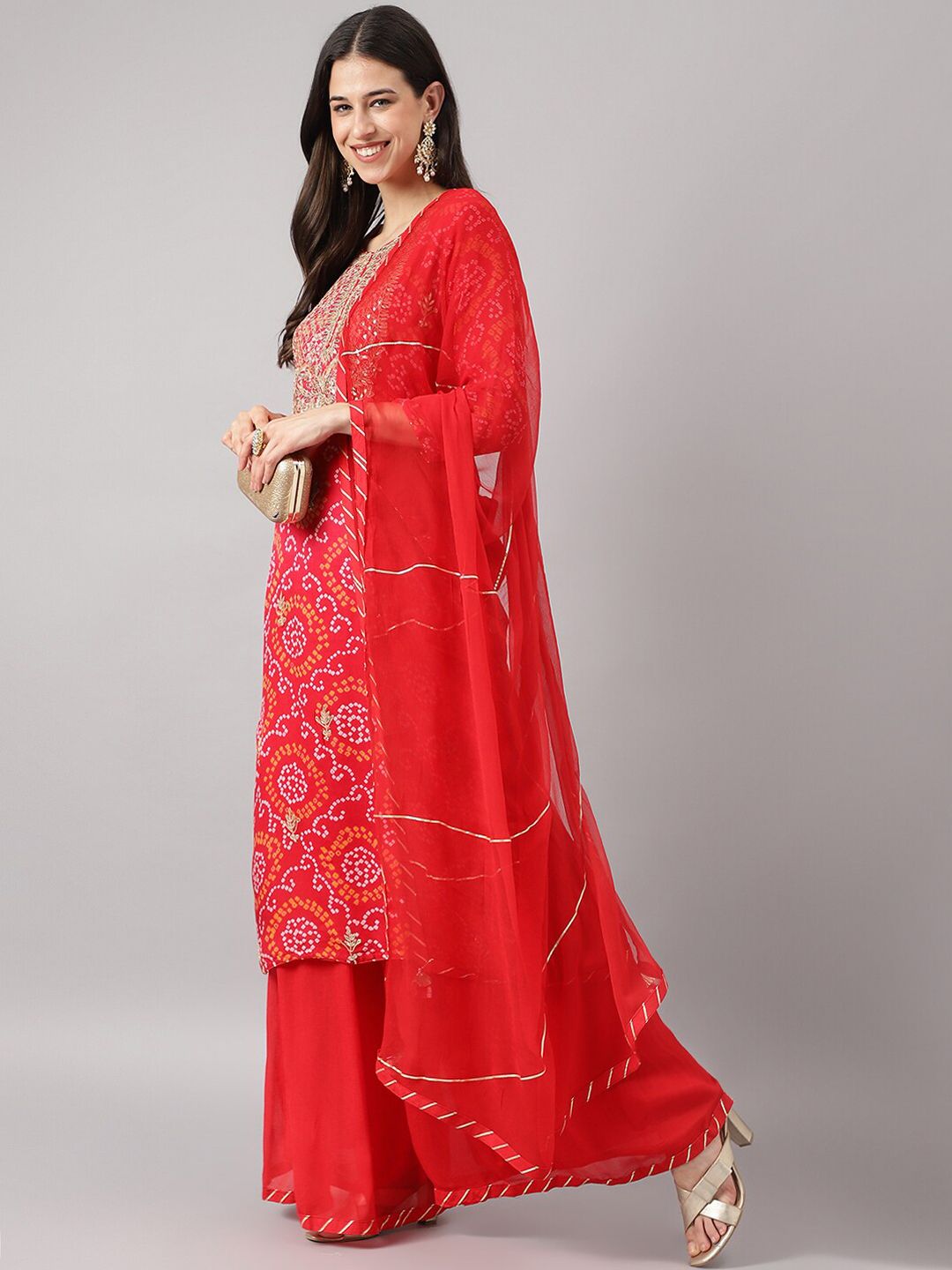 Pure Crape Silk Printed Kurti With Sharara And Dupatta