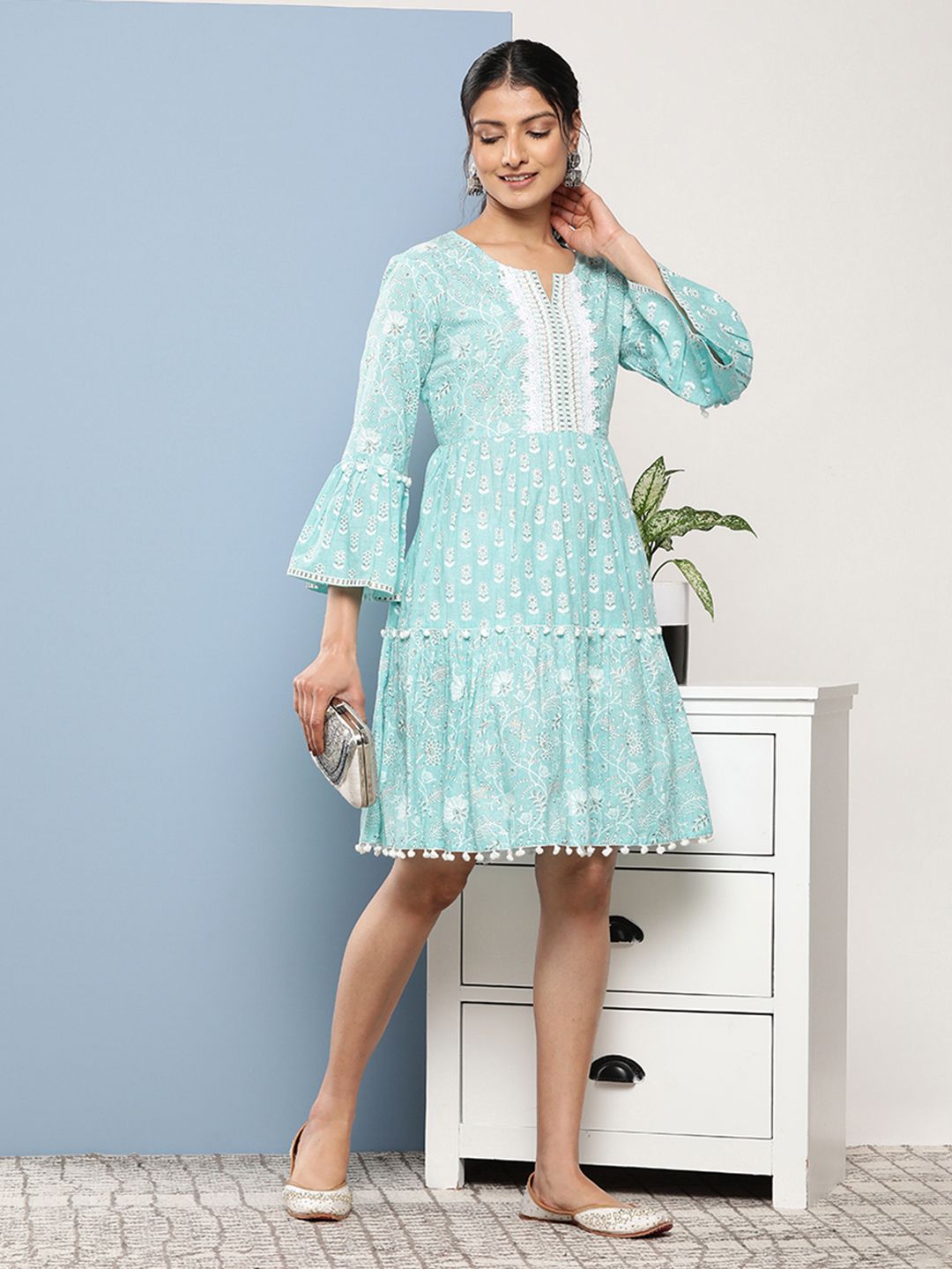 Varanga Floral Printed Tiered Fit & Flare Dress