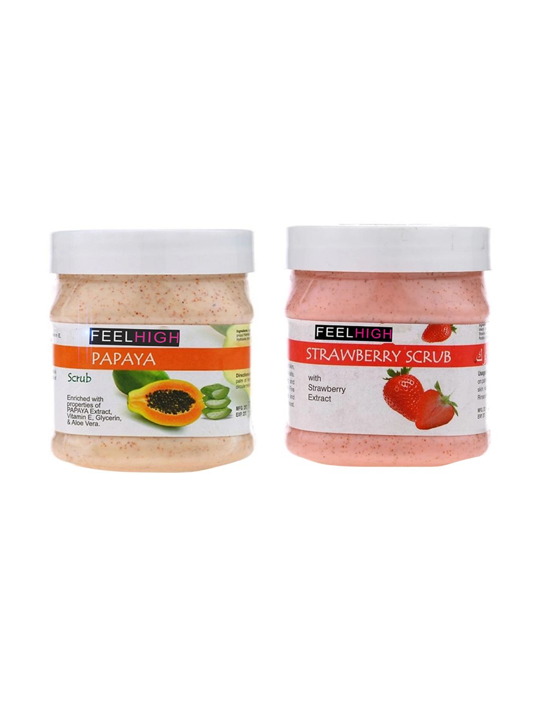 FEELHIGH Set Of 2 Papaya Scrub & Strawberry Scrub For Face & Body Exfoliators 500 ml Each-picture-11