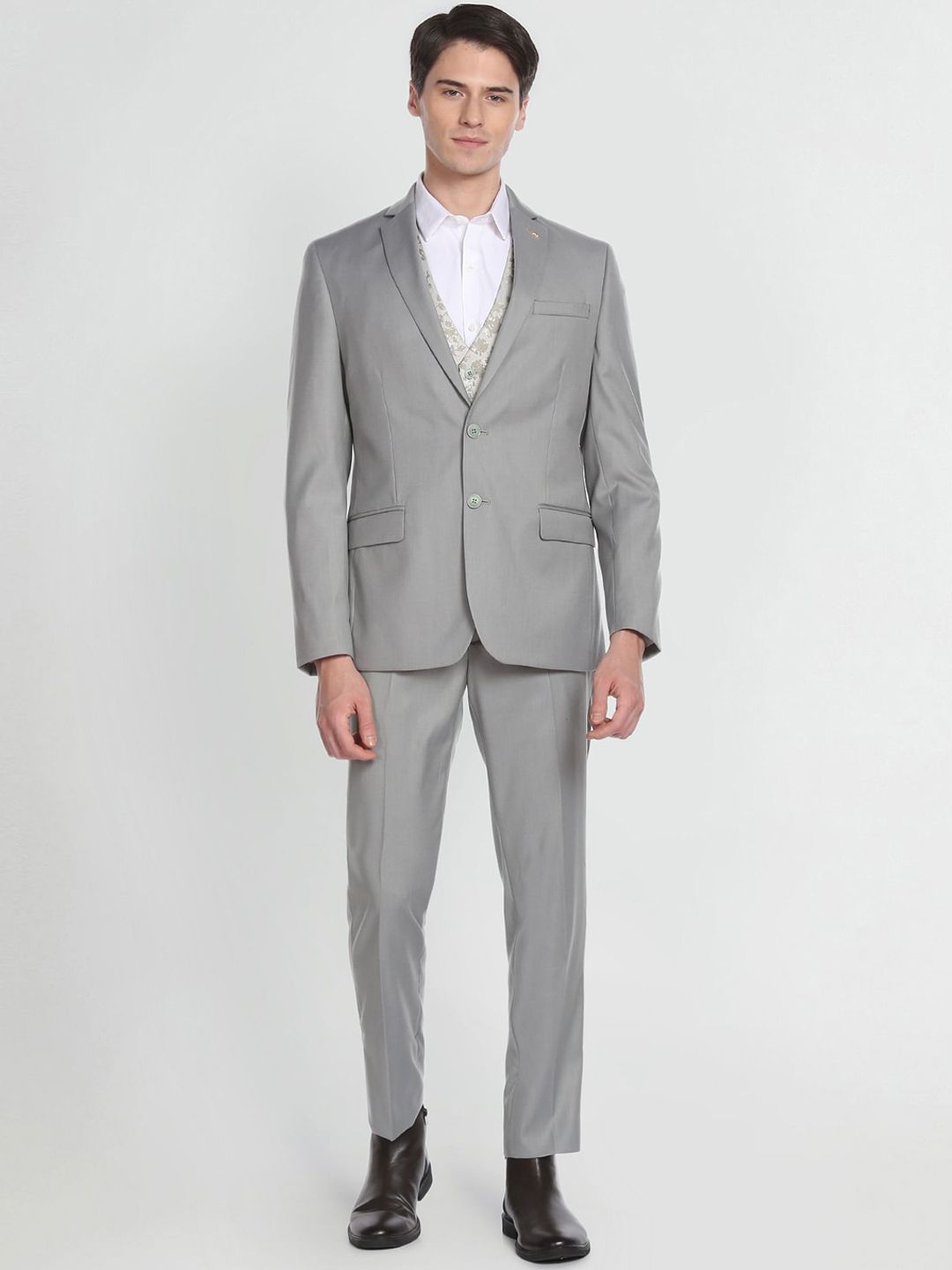 Arrow Men Self Design Single-Breasted Tailored-Fit 3-Piece Formal Suits-picture-23