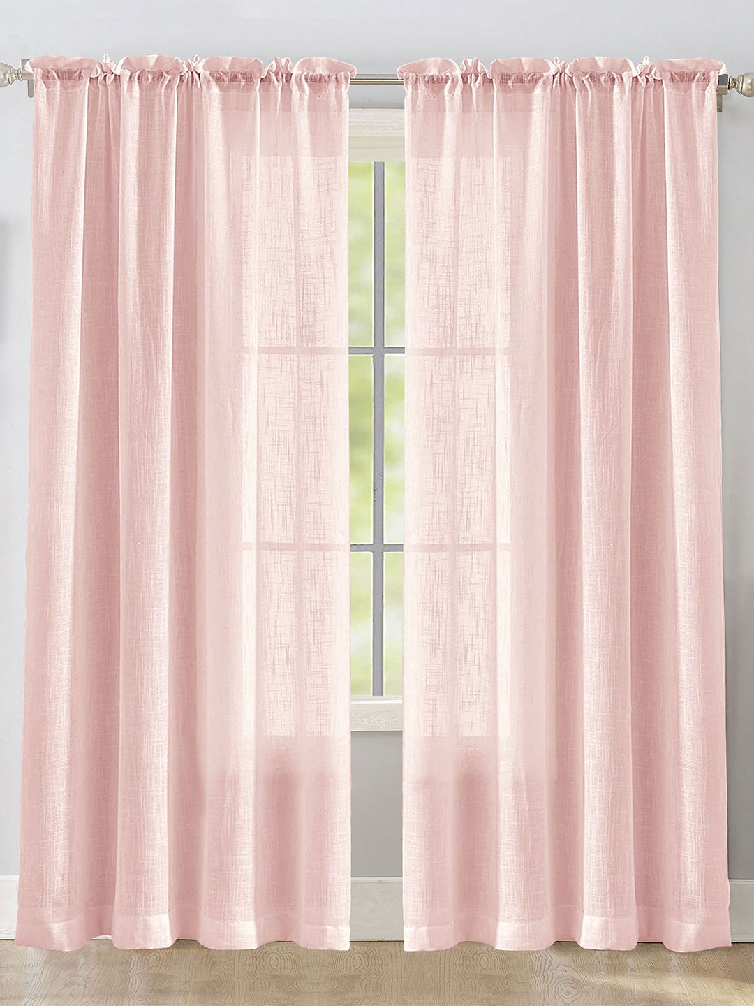 HOMEMONDE Pink 2 Pieces Sheer Rod Pocket Cotton Long Door Curtains-picture-16