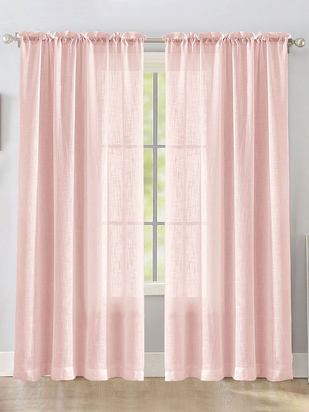 HOMEMONDE Pink 2 Pieces Sheer Rod Pocket Cotton Door Curtains-image-33