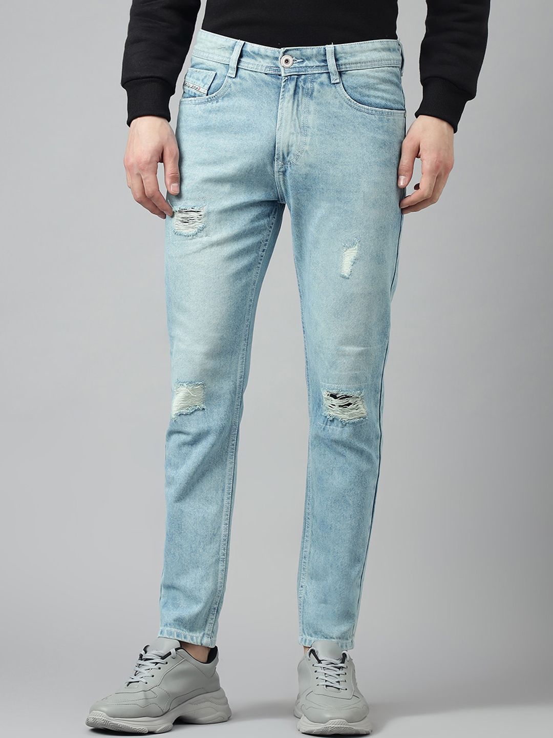 Slim-Fit Distressed Bleached Jeans