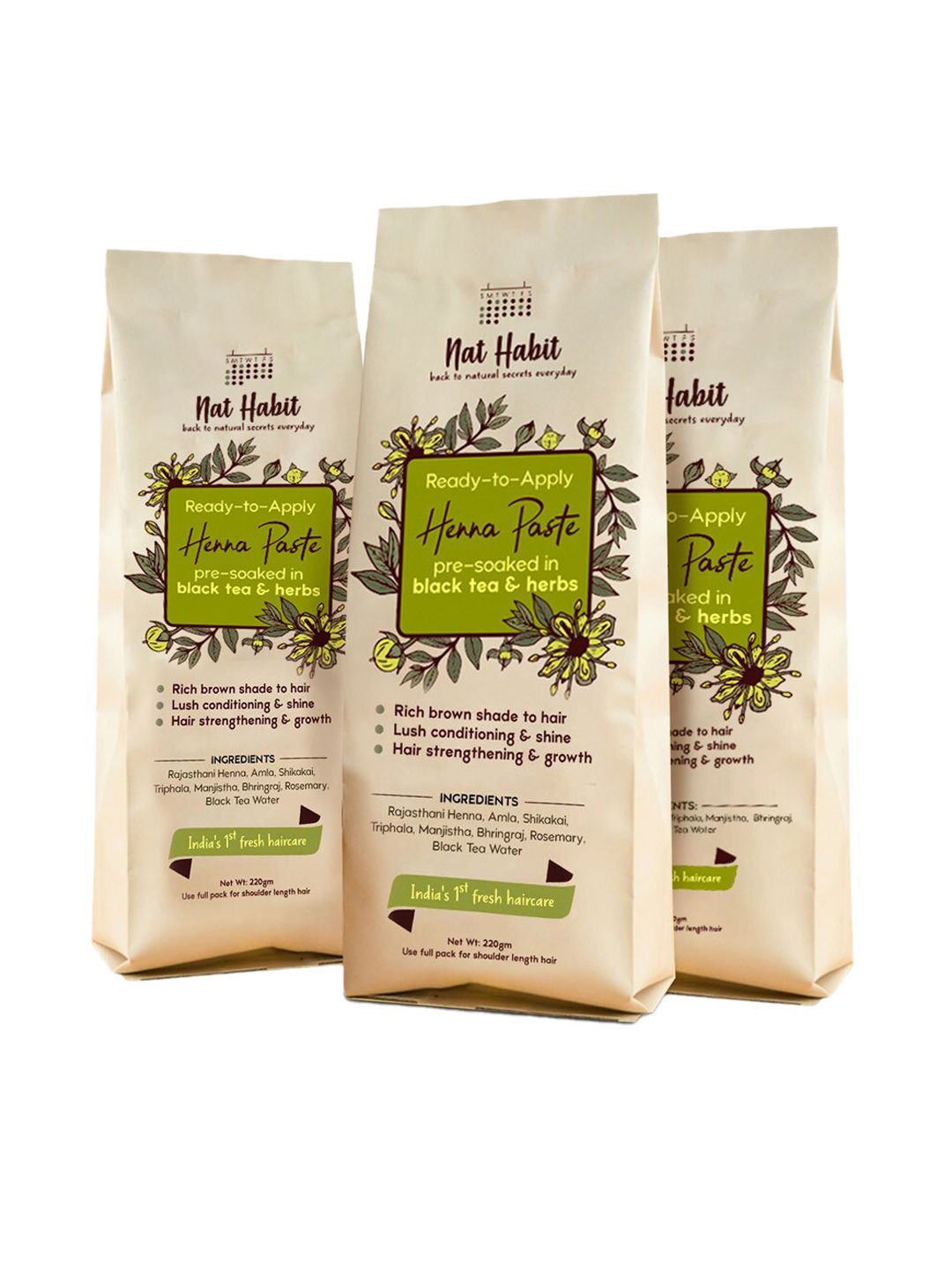 Nat Habit Set Of 3 Ready-To-Apply Henna Paste - 100% Natural - Soaked In Black Tea  Herbs 220 g Each - Dark Brown-picture-28