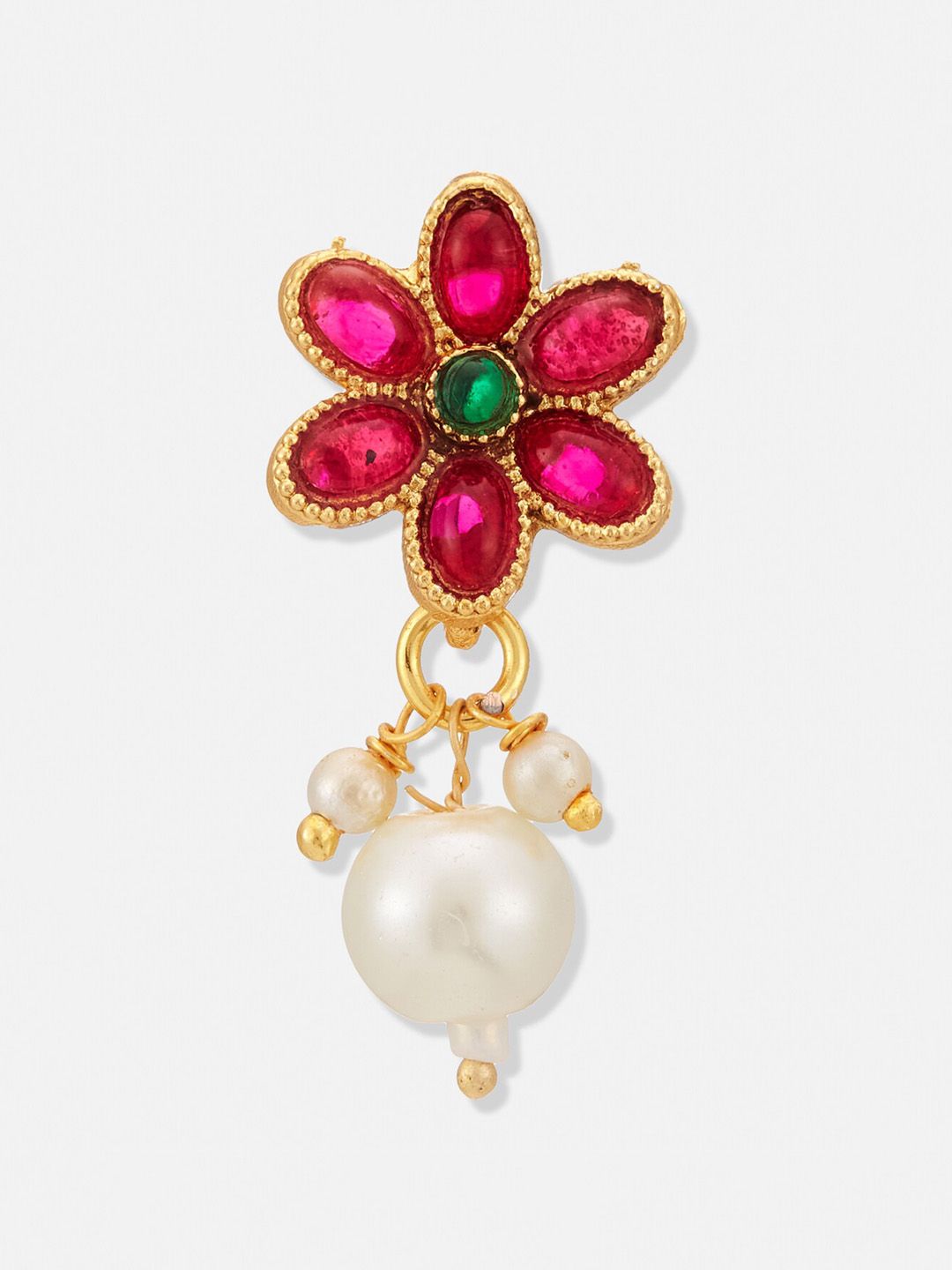 ATIBELLE Gold-Plated Floral Shaped Artificial Stones-Studded & Beaded Jewellery Set