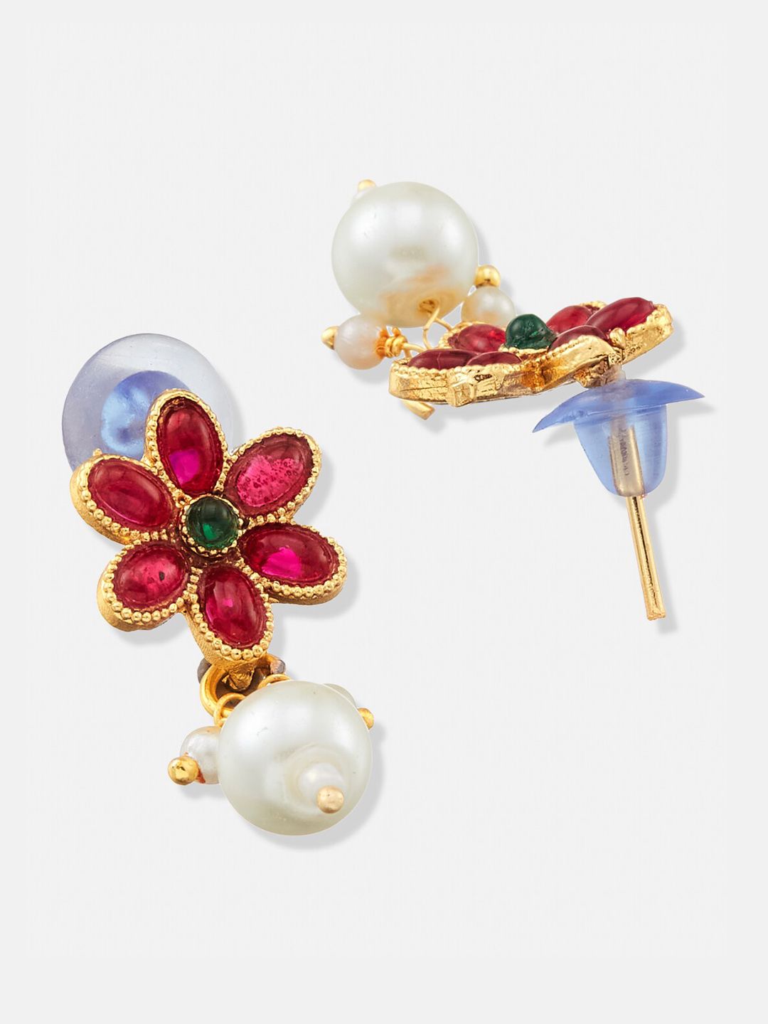 ATIBELLE Gold-Plated Floral Shaped Artificial Stones-Studded & Beaded Jewellery Set