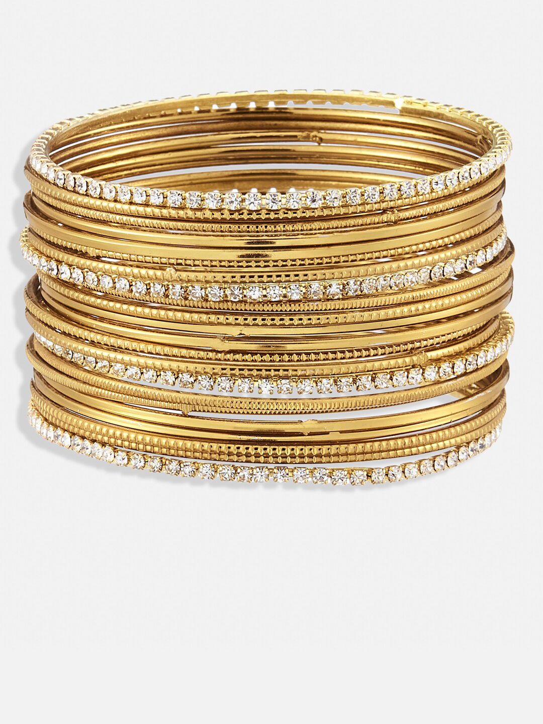 ATIBELLE Set Of 21 Gold-Plated & Artificial Stone-Studded Bangles