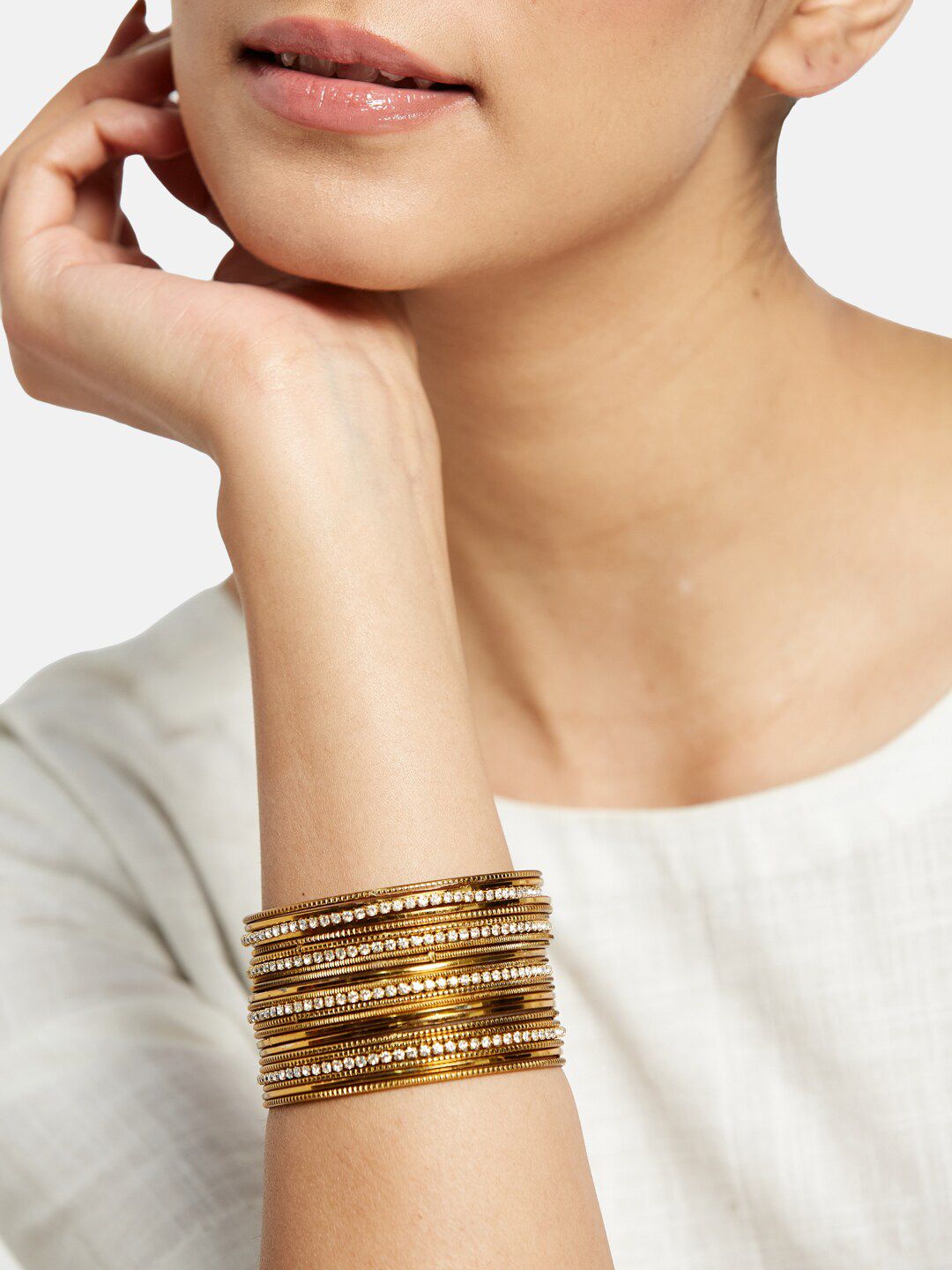 ATIBELLE Set Of 21 Gold-Plated & Artificial Stone-Studded Bangles