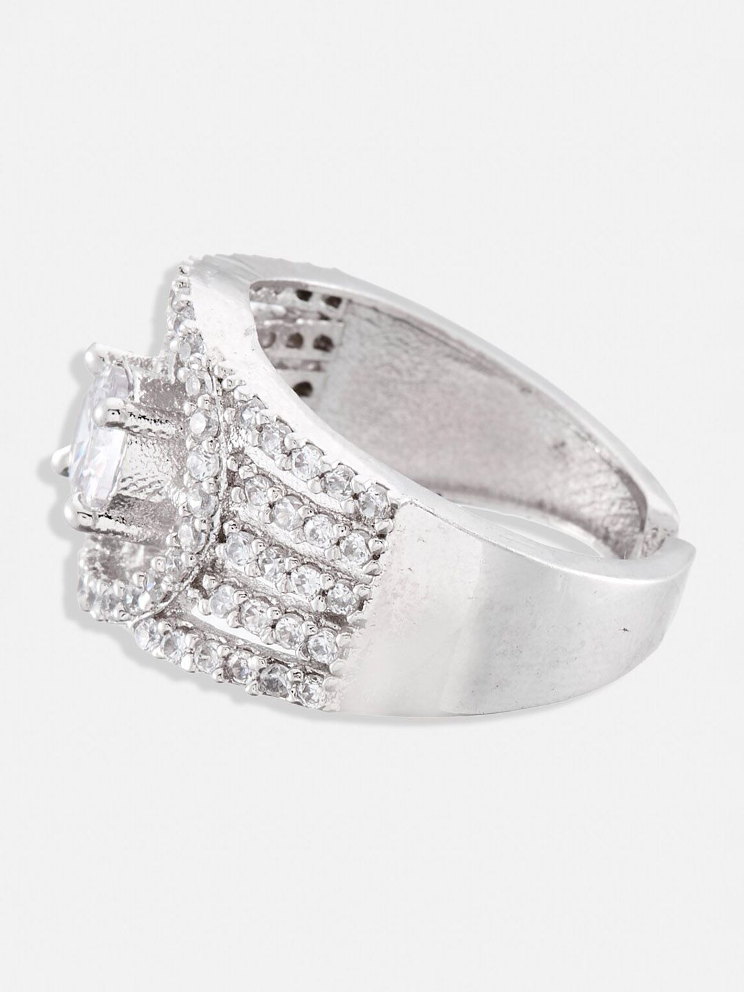 ATIBELLE Silver-Plated AD-Studded Finger Ring