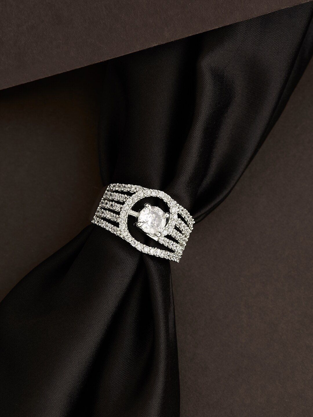 ATIBELLE Silver-Plated AD-Studded Finger Ring