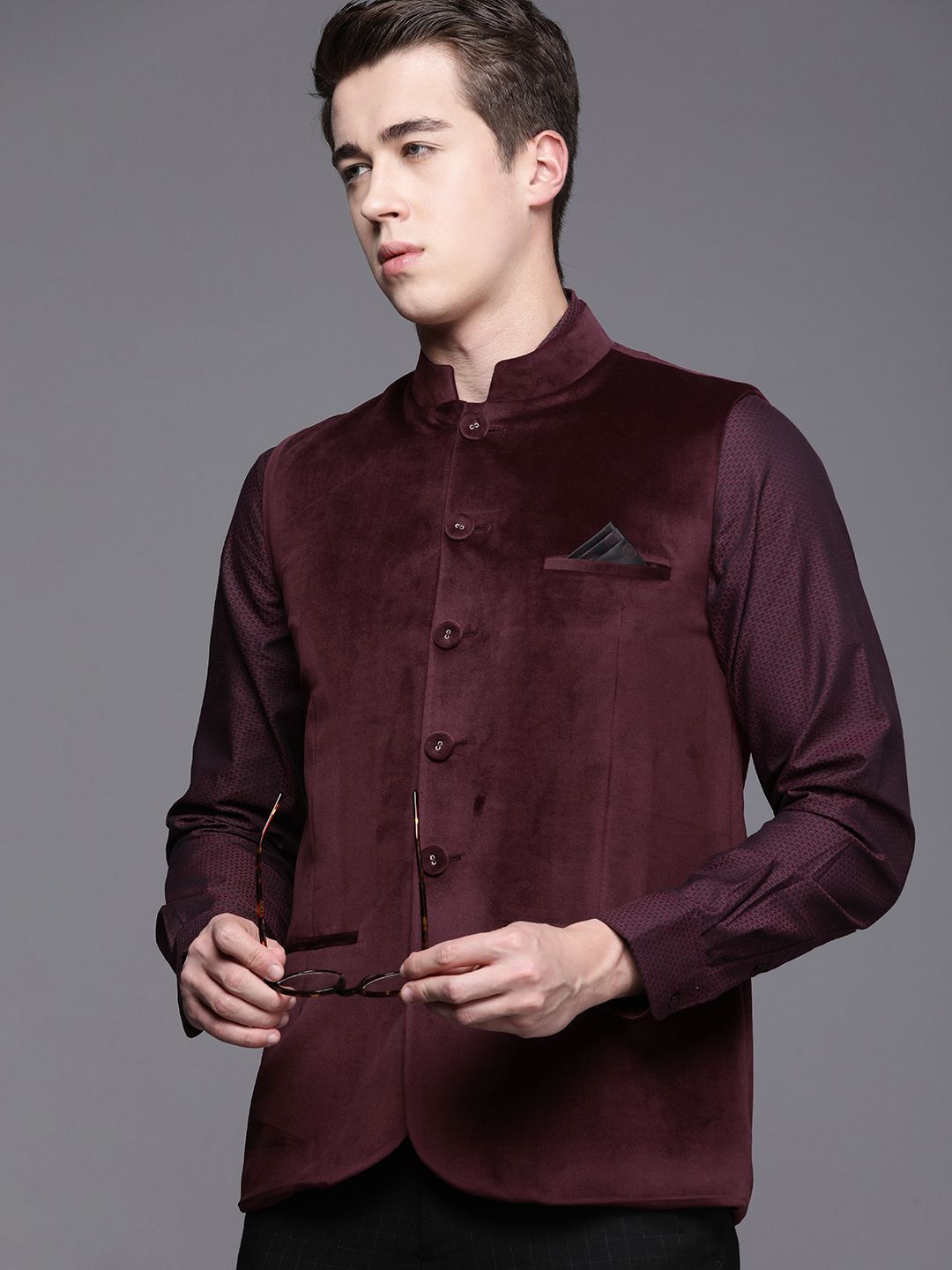 Theme Solid Regular Fit Nehru Jacket-picture-2