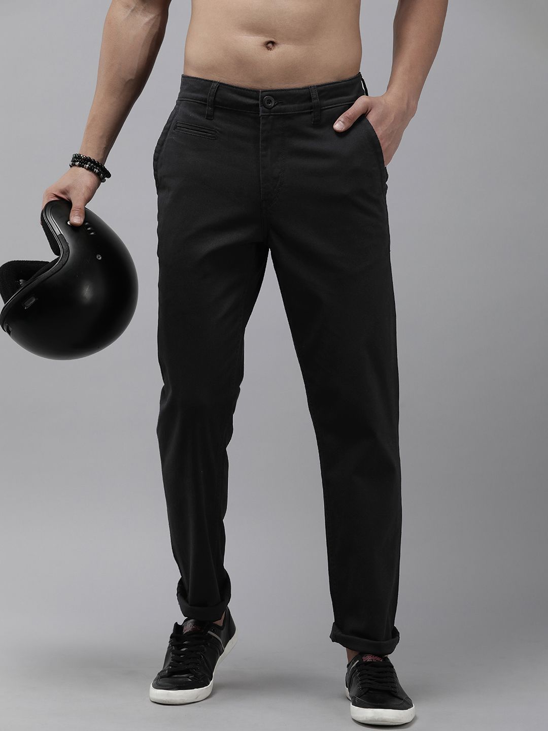 Buy Roadster Black Trousers Online In India